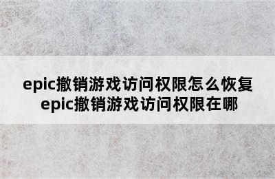 epic撤销游戏访问权限怎么恢复 epic撤销游戏访问权限在哪